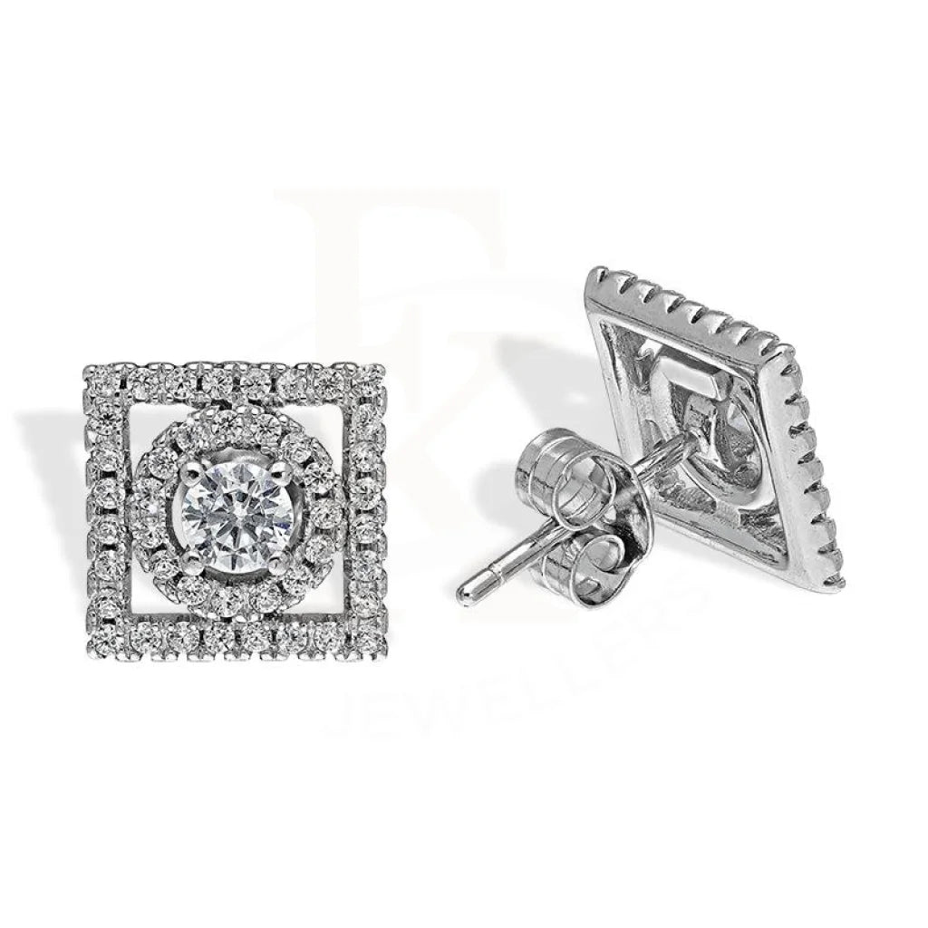 Italian Silver 925 Square Shaped Solitaire Stud Earrings - Fkjernsl2554