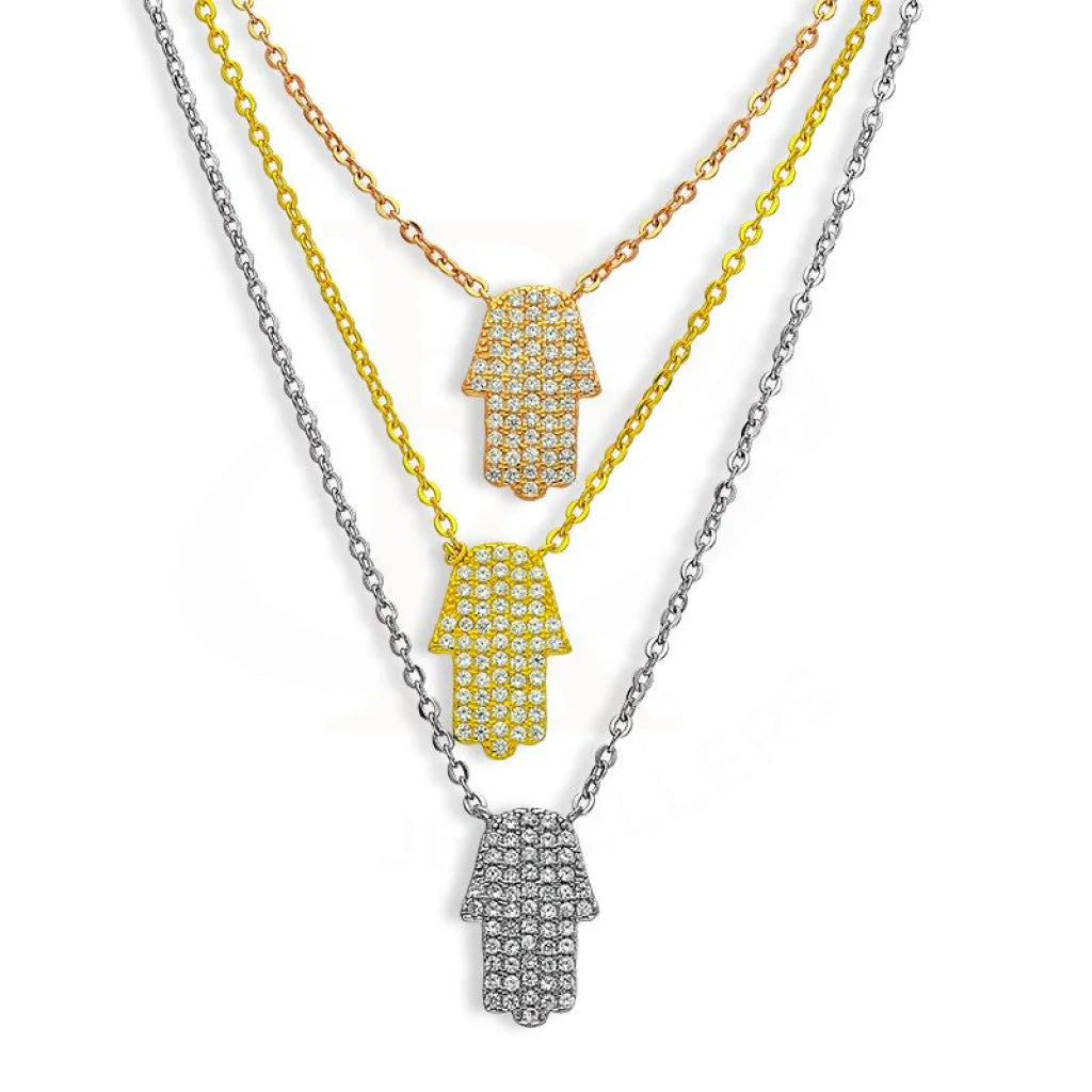 Italian Silver 925 Tri-Tone Hamsa Hand Gold Plated Necklace - Fkjnklsl2630 Necklaces