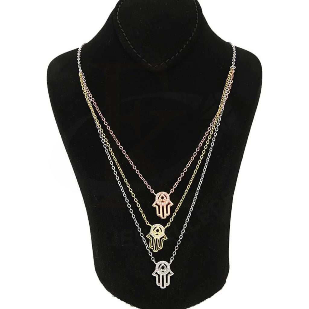 Italian Silver 925 Tri-Tone Hamsa Hand Gold Plated Necklace - Fkjnklsl2631 Necklaces