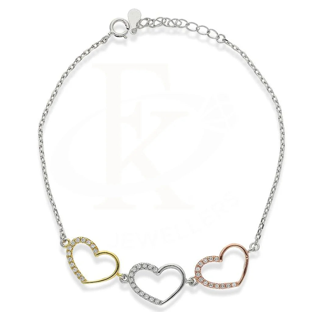 Italian Silver 925 Tri-Tone Hearts Bracelet - Fkjbrlsl2301 Bracelets