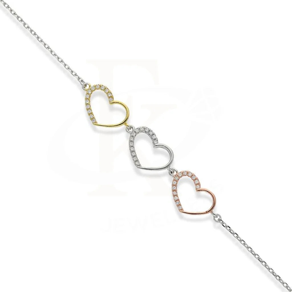 Italian Silver 925 Tri-Tone Hearts Bracelet - Fkjbrlsl2301 Bracelets