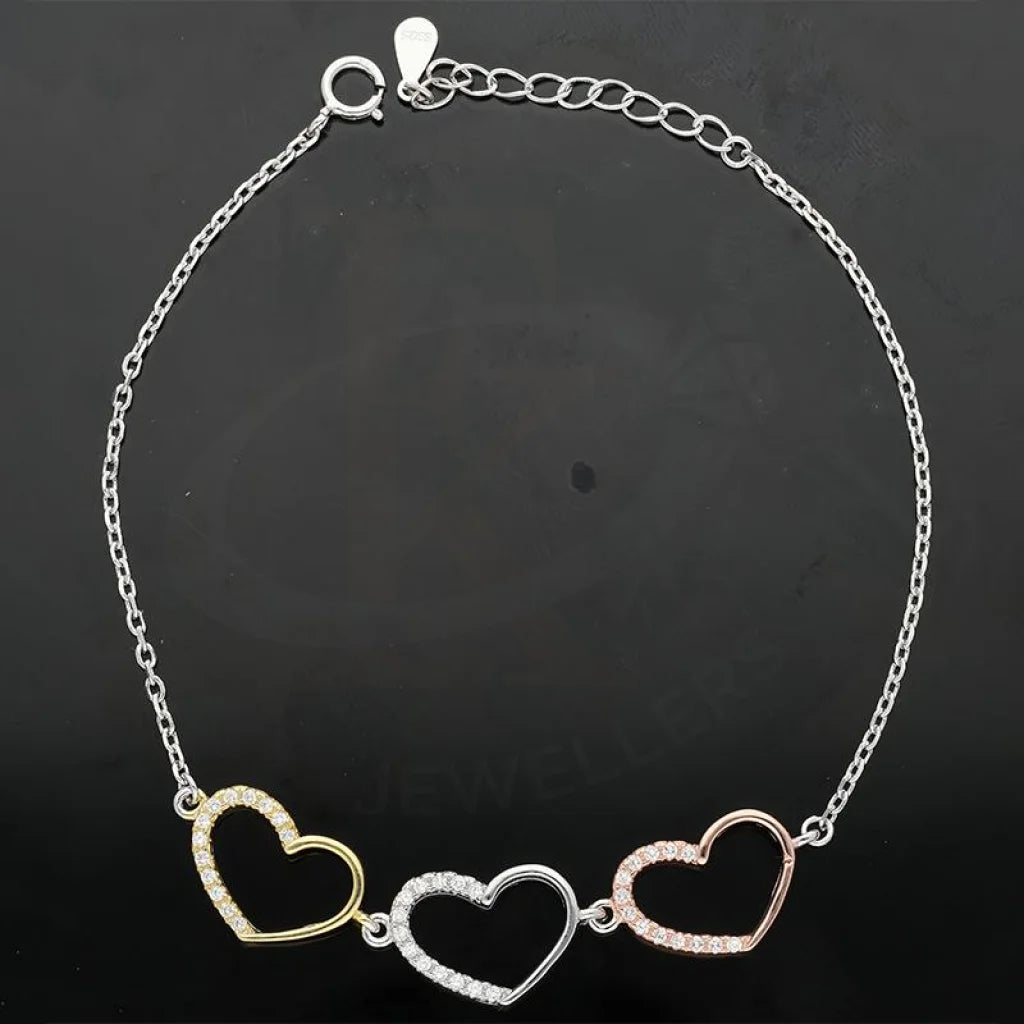 Italian Silver 925 Tri-Tone Hearts Bracelet - Fkjbrlsl2301 Bracelets