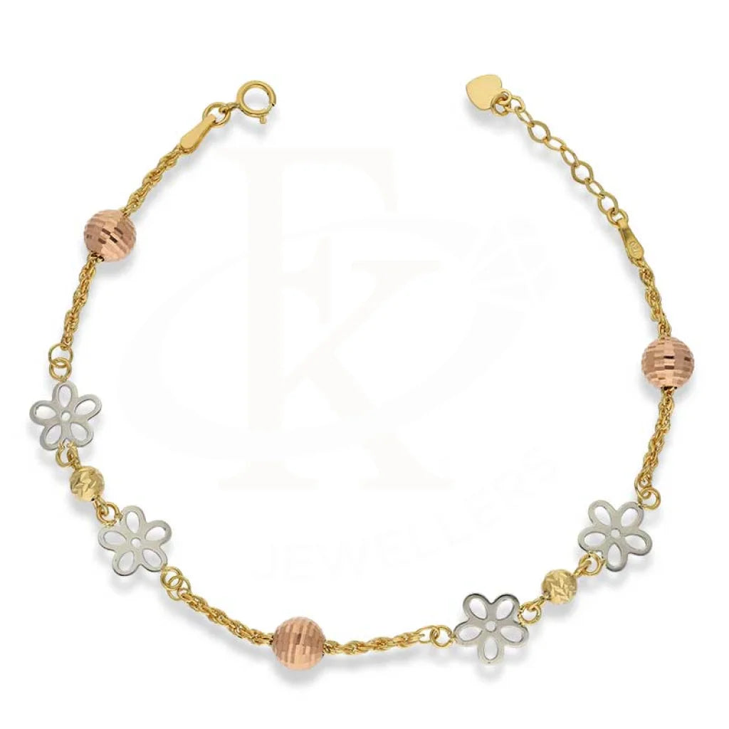 Tri Color Gold Beads And Flowers Bracelet 18Kt - Fkjbrl18K2977 Bracelets