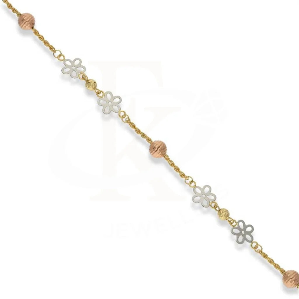 Tri Color Gold Beads And Flowers Bracelet 18Kt - Fkjbrl18K2977 Bracelets