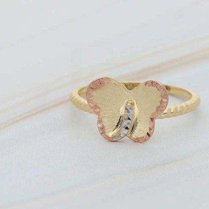 Tri Tone Gold Butterfly Shaped Ring 18Kt - Fkjrn18K3797 Rings