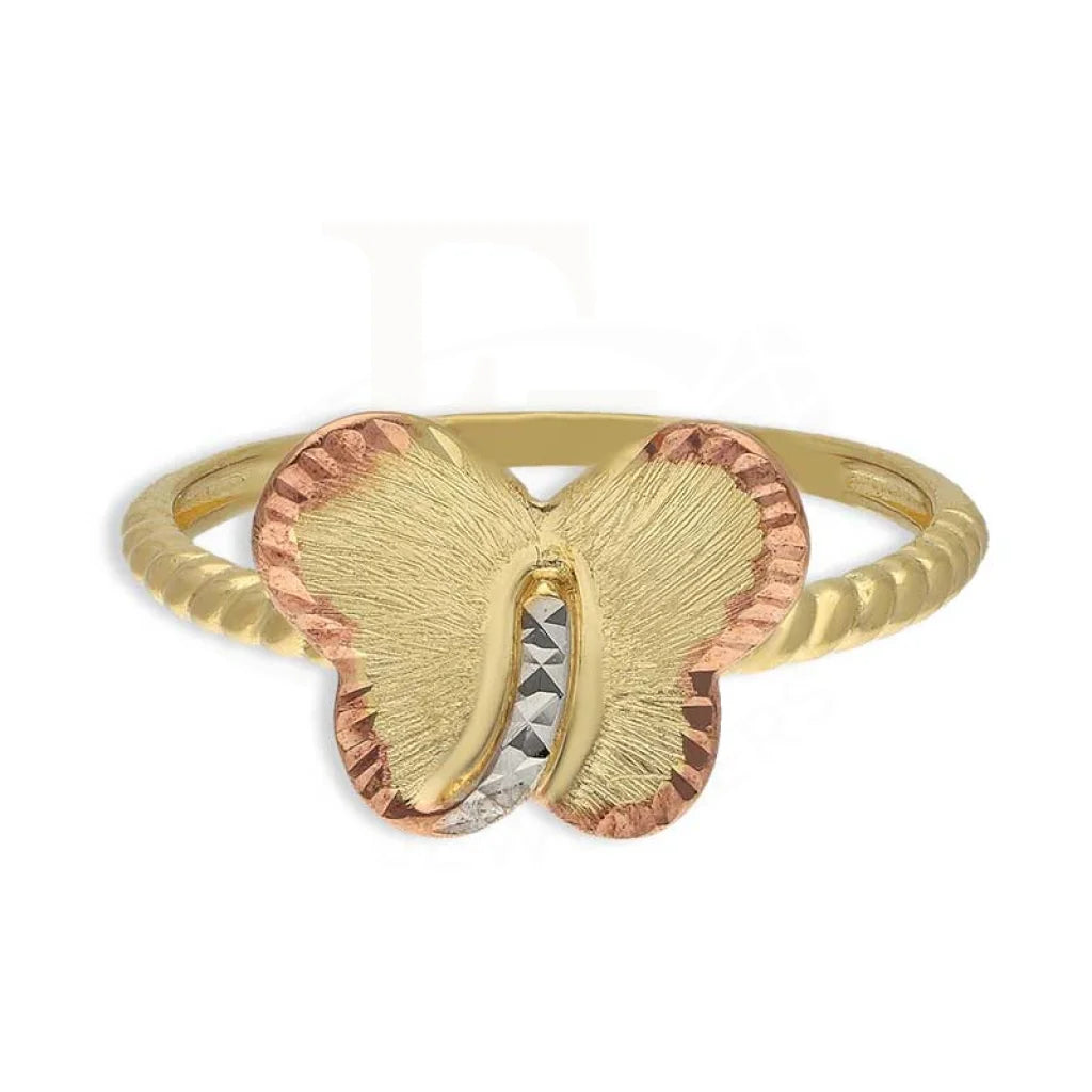 Tri Tone Gold Butterfly Shaped Ring 18Kt - Fkjrn18K3797 Rings