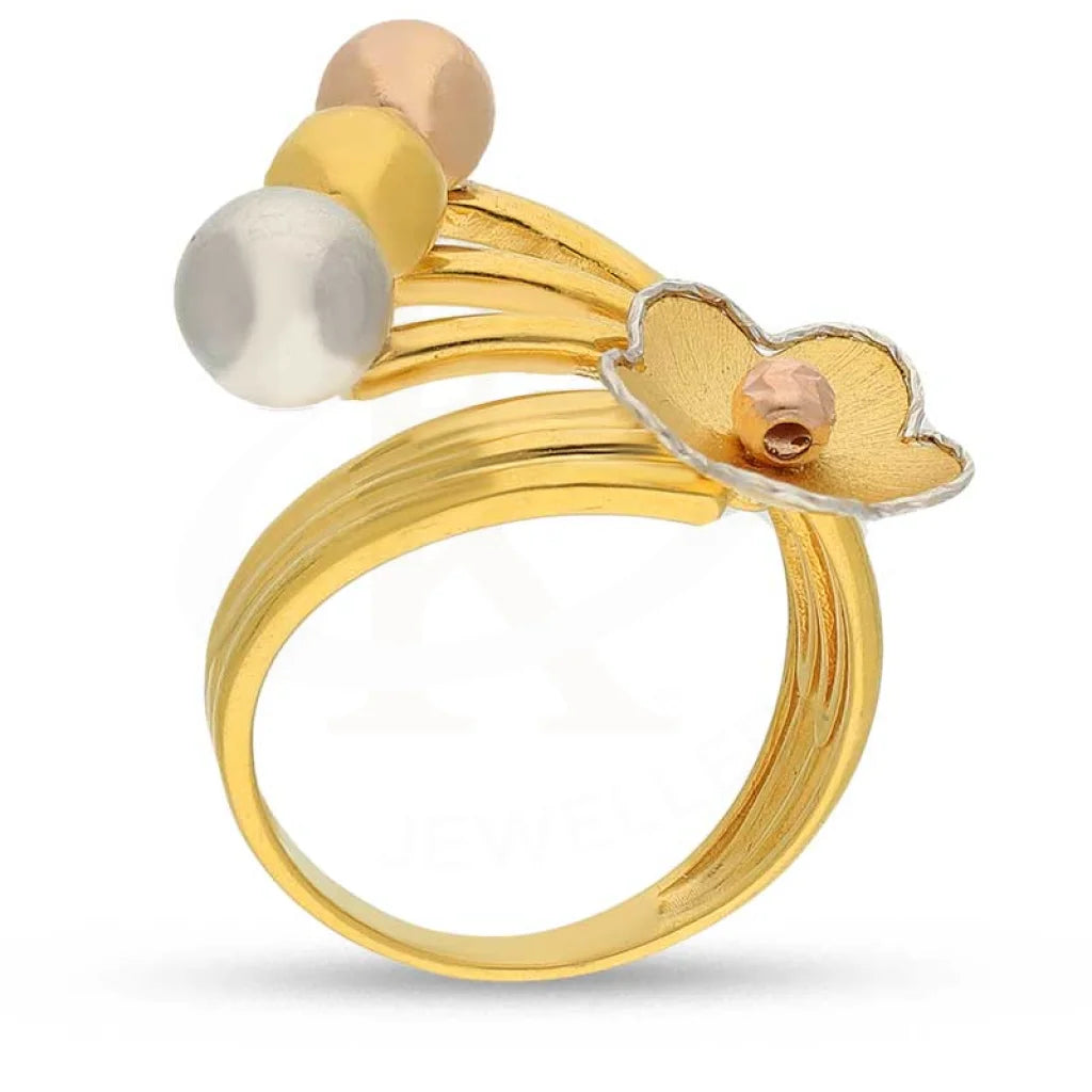 Tri Tone Gold Flower Shaped Ring 22Kt - Fkjrn22K3833 Rings