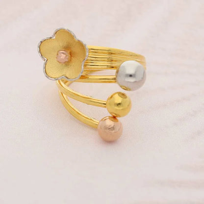 Tri Tone Gold Flower Shaped Ring 22Kt - Fkjrn22K3833 Rings