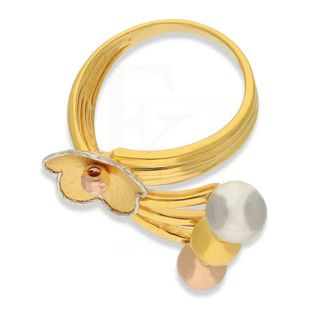 Tri Tone Gold Flower Shaped Ring 22Kt - Fkjrn22K3833 Rings