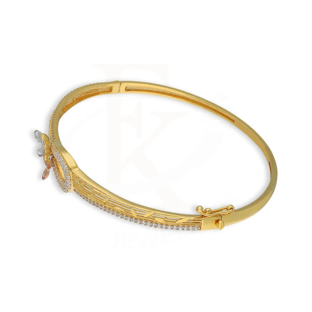 Tri Tone Gold Flowers Bangle With Ring 22Kt - Fkjbng22K5041 Bangles