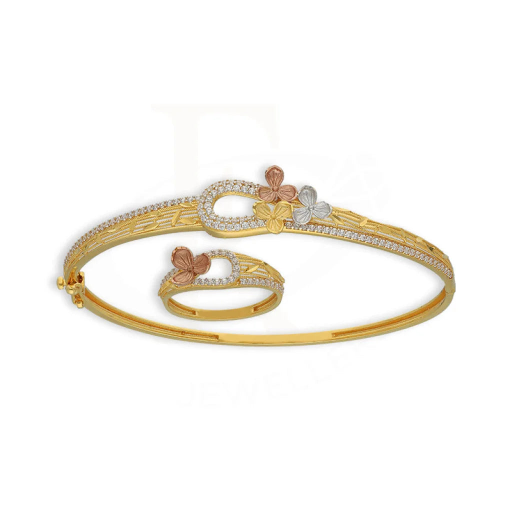 Tri Tone Gold Flowers Bangle With Ring 22Kt - Fkjbng22K5041 Bangles