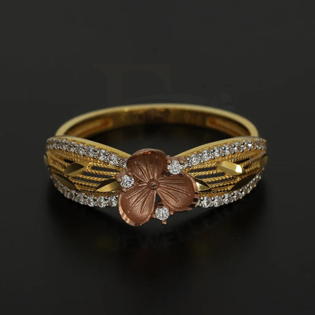 Tri Tone Gold Flowers Bangle With Ring 22Kt - Fkjbng22K5042 Bangles