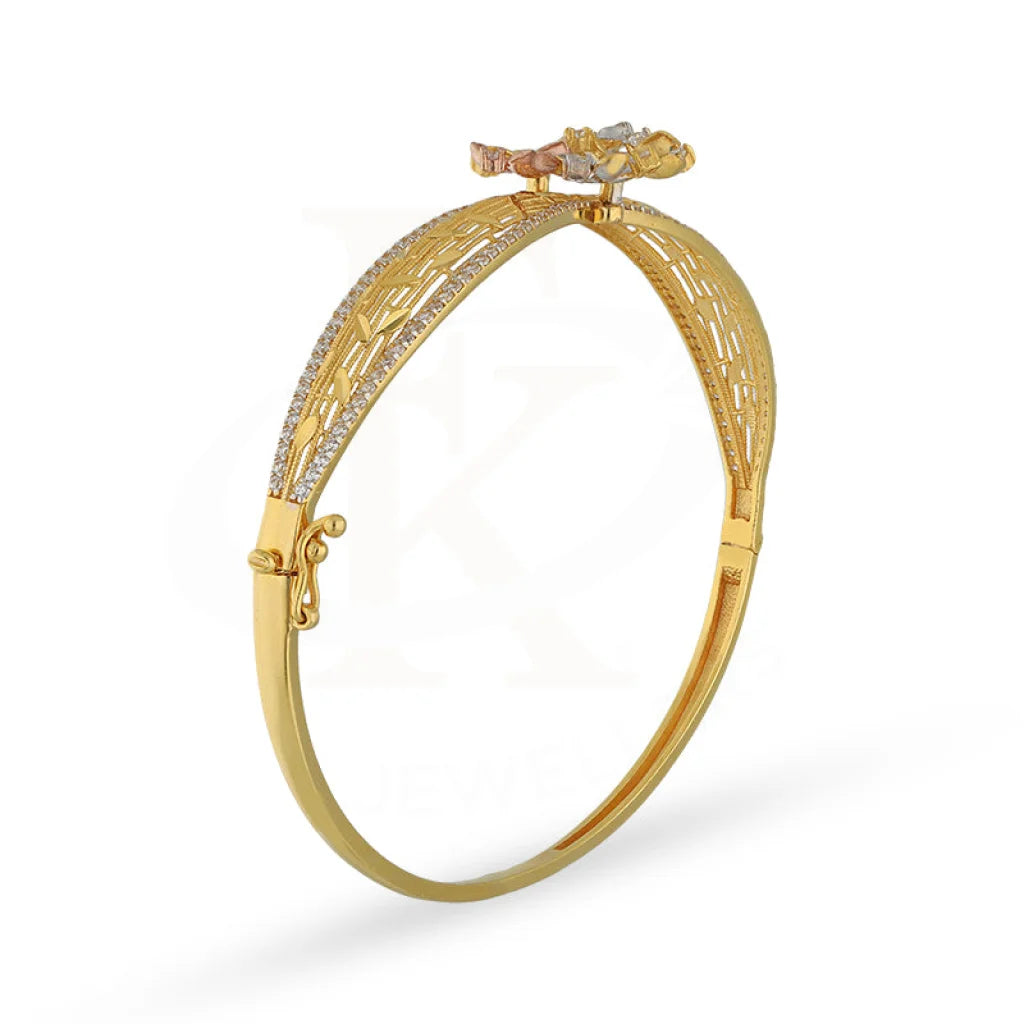 Tri Tone Gold Flowers Bangle With Ring 22Kt - Fkjbng22K5042 Bangles