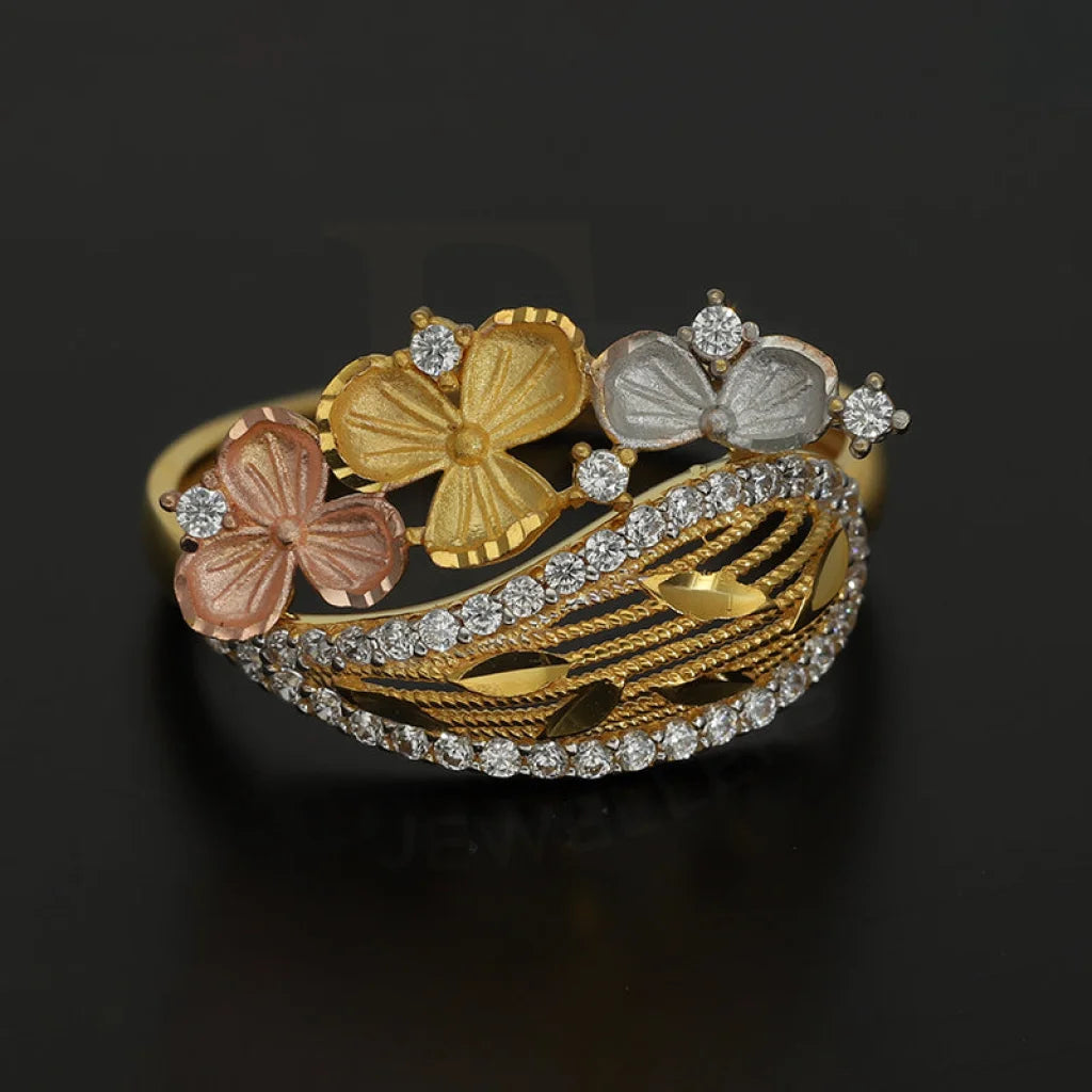 Tri Tone Gold Flowers Bangle With Ring 22Kt - Fkjbng22K5044 Bangles