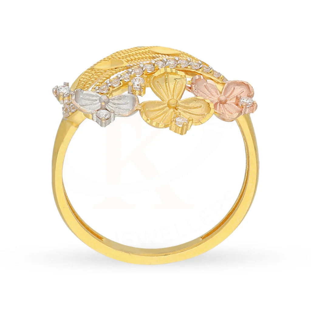 Tri Tone Gold Flowers Bangle With Ring 22Kt - Fkjbng22K5044 Bangles