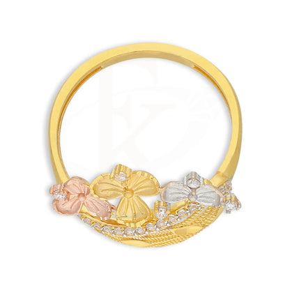 Tri Tone Gold Flowers Bangle With Ring 22Kt - Fkjbng22K5044 Bangles