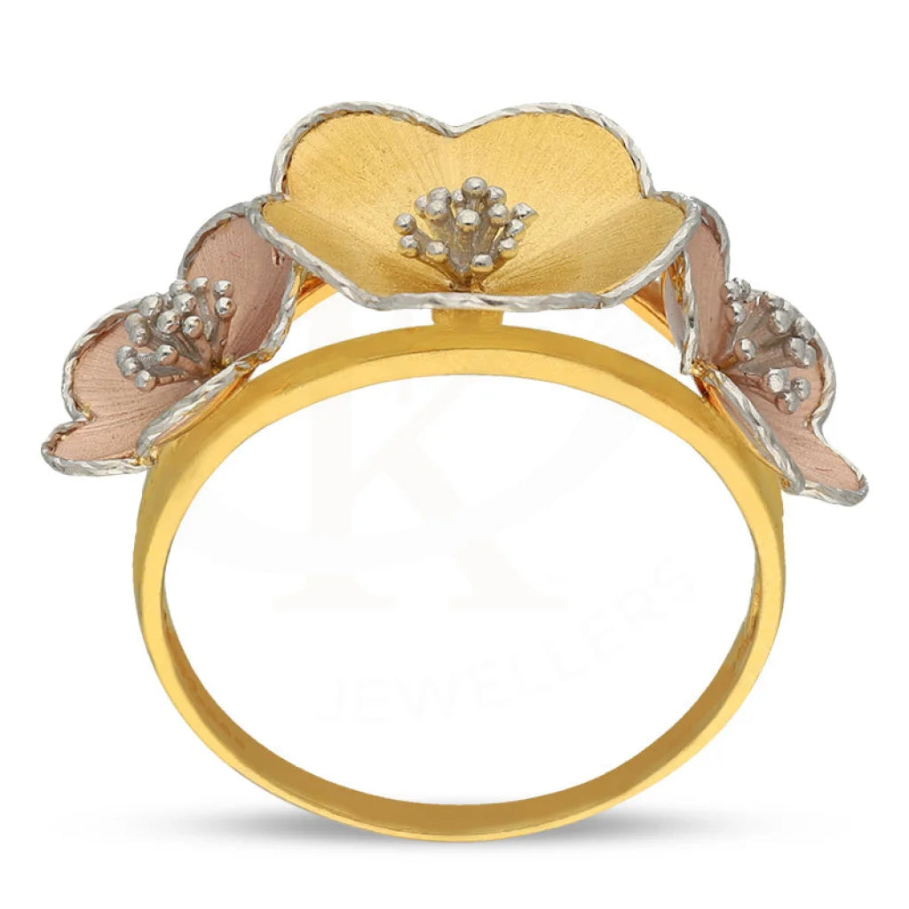 Tri Tone Gold Flowers Shaped Ring 22Kt - Fkjrn22K3844 Rings