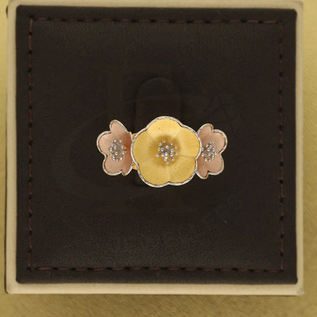 Tri Tone Gold Flowers Shaped Ring 22Kt - Fkjrn22K3844 Rings