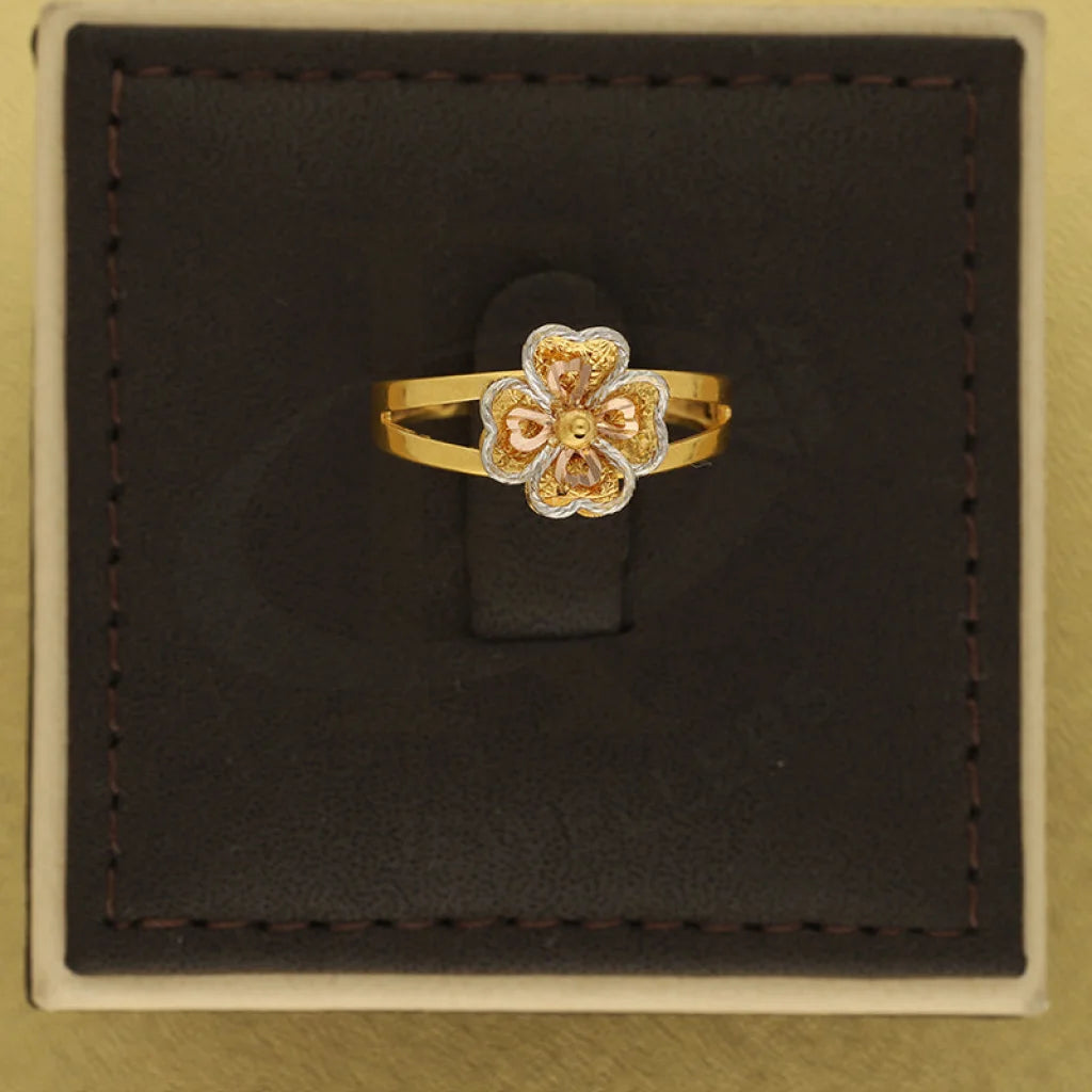 Tri Tone Gold Flowers Shaped Ring 22Kt - Fkjrn22K3845 Rings