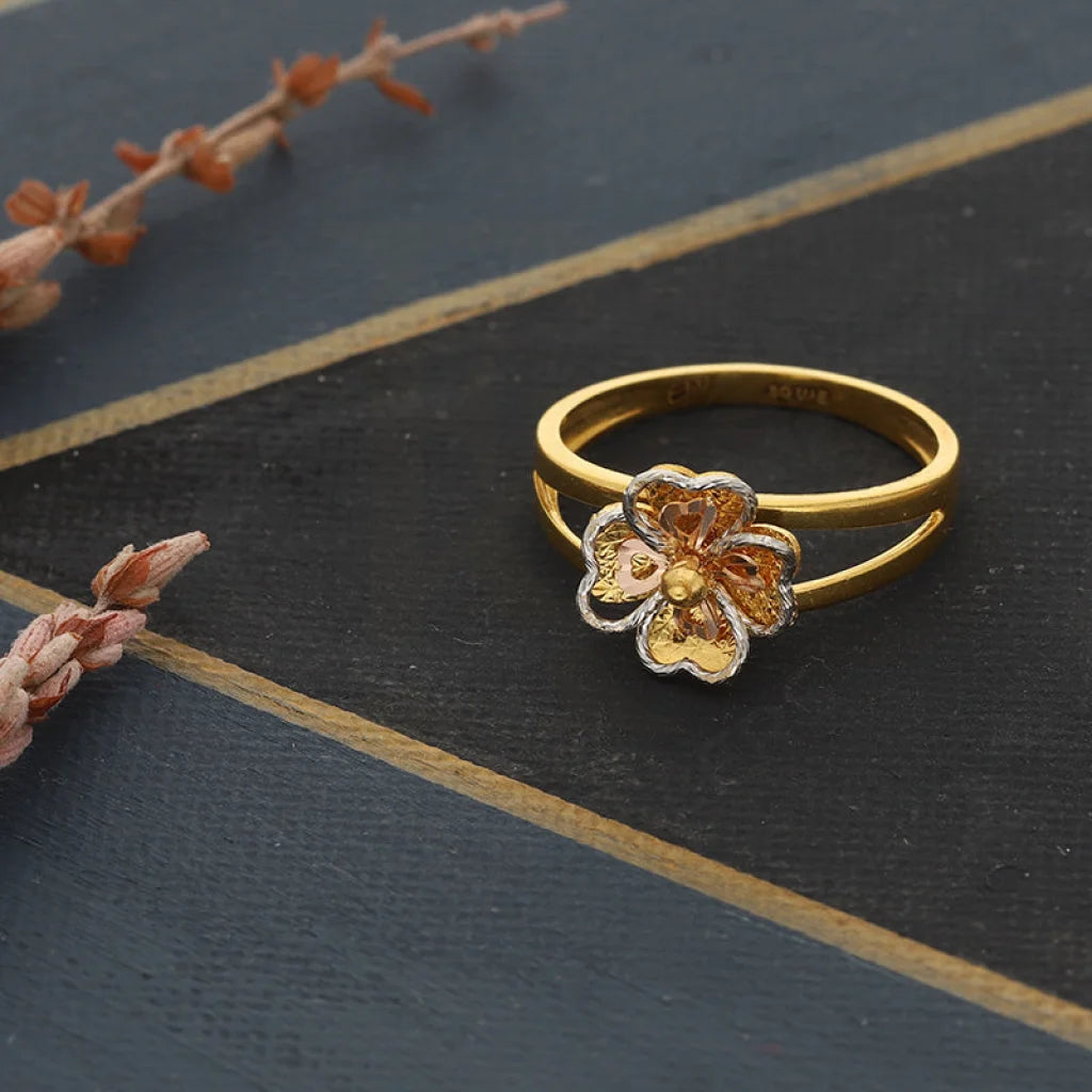 Tri Tone Gold Flowers Shaped Ring 22Kt - Fkjrn22K3845 Rings