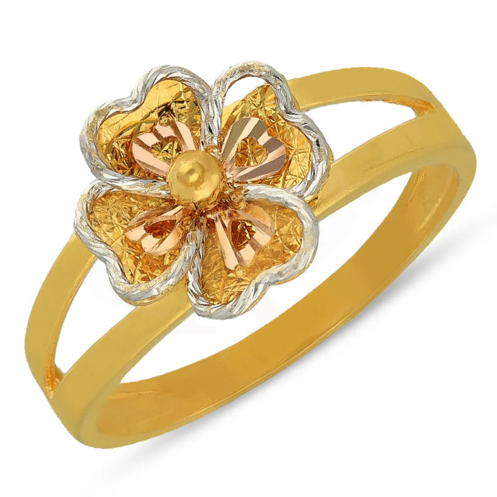 Tri Tone Gold Flowers Shaped Ring 22Kt - Fkjrn22K3845 Rings