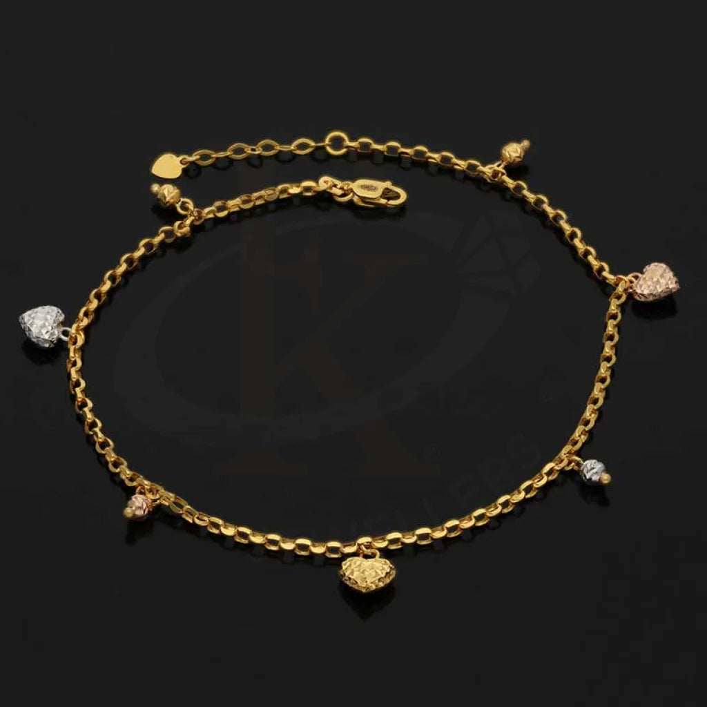 Tri Tone Gold Hanging Charms Anklet 22Kt - Fkjankl22K2042 Anklets