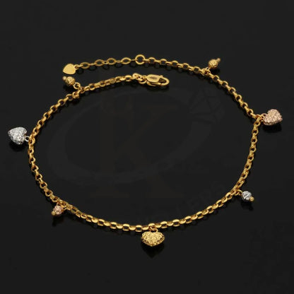 Tri Tone Gold Hanging Charms Anklet 22Kt - Fkjankl22K2042 Anklets