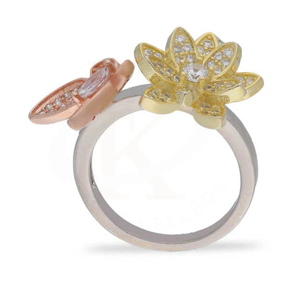 Trio Tone Sterling Silver 925 Flower With Butterfly Ring - Fkjrnsl3651 Rings